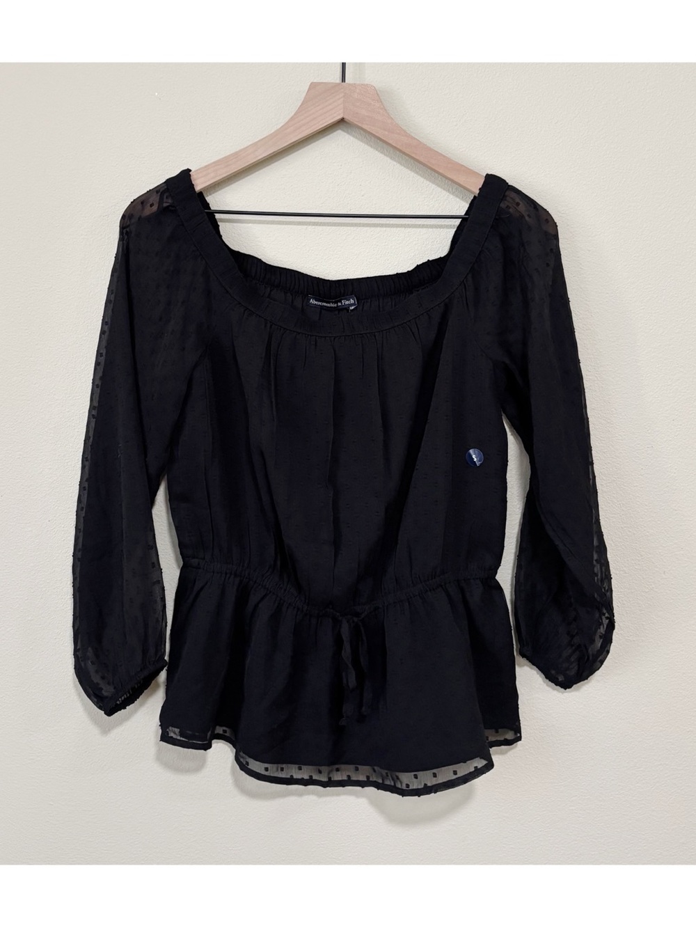 NWT Abercrombie & Fitch Size Small Black Off The Shoulder Sheer Sleeve Blouse